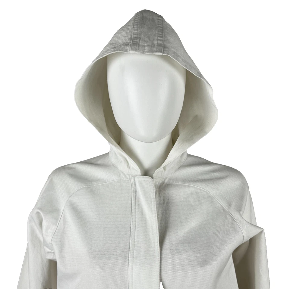 Chanel Auténtico 4 EE. UU. 36 FR 40 IT S Blanco Negro Algodón Capucha Cremallera Chaqueta Abrigo Pasarela Foto 4 de 4