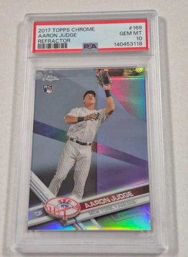 2017 Topps Chrome Baseball #169 Aaron Judge Catching-Refractor Rookie PSA 10