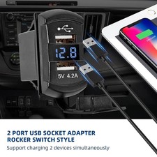 12V Dual USB Charger Socket LED Voltage Voltmeter Rocker Switch Panel Car Boat