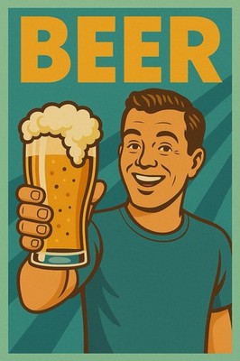 Bier Poster Bild Beer Schild 1960 Vintage Retro Design Kult Kunst Kunstdruck