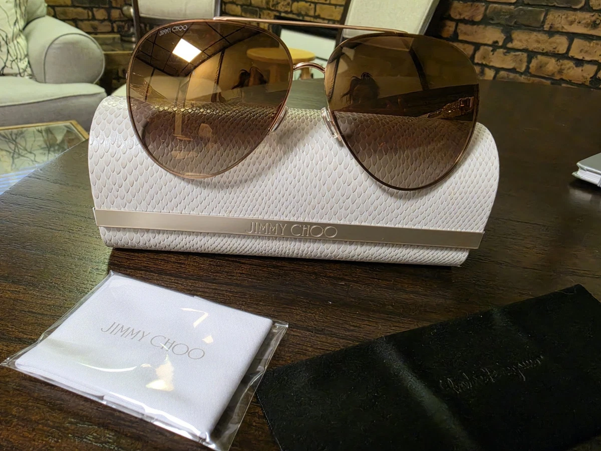 JIMMY CHOO Didi/S Sunglasses AVIATOR FRAMES Gold w/Brown ‼️LOTS OF SCRATCHES‼️ Jimmy Choo Gold Aviator Sunglasses for Women | eBay main image 4