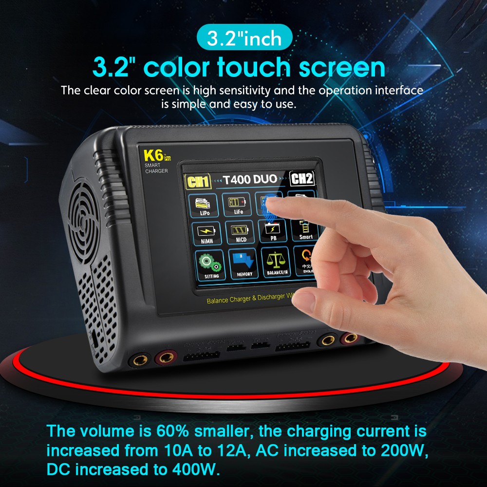 LiPo Battery Charger Dual RC Discharger Touch Screen DC400W 