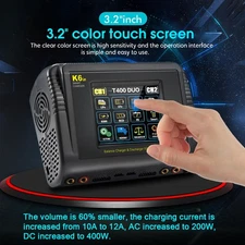 LiPo Battery Charger Dual RC Discharger Touch Screen DC400W 12Amp for LiPo LiHV
