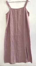 EILEEN FISHER Rose Pink Linen Sleeveless Shift Maxi Dress Front Slit Size L