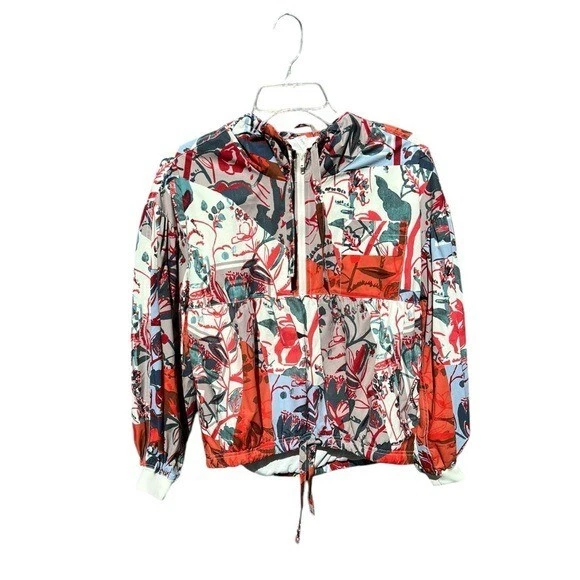 🌻 Chaqueta cortavientos floral de práctica diaria Anthropologie para mujer talla XS. Foto 2 de 4