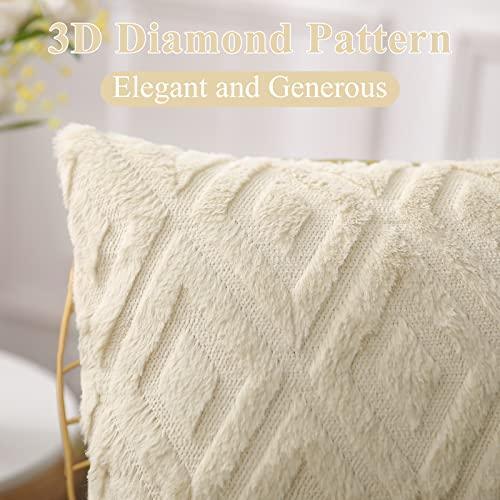Pallene Soft Faux Fur Throw Pillow Covers 22x22 - Plush Short Wool ...