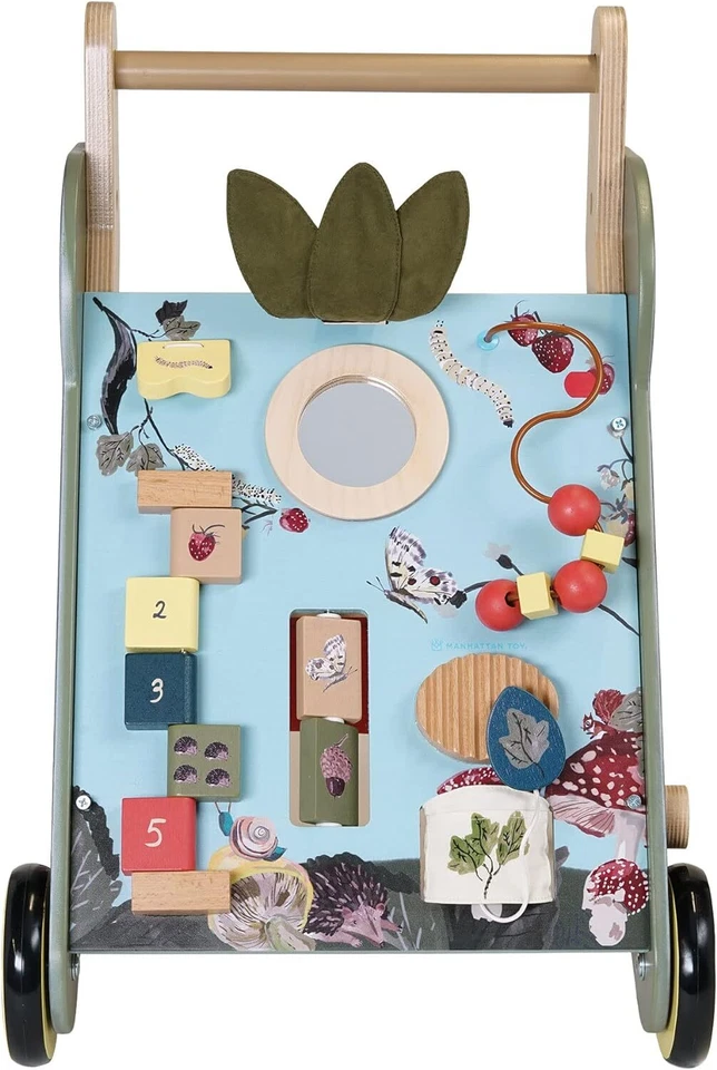 Carro de empuje de madera Manhattan Toy Wildwoods Owl con clasificador de formas y cesta Foto 2 de 2