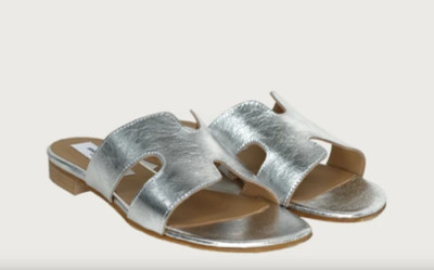 ANDREA CARRANO H Sandal Silver Leather Slip-On Flats NWOB Women s US 8.5 /39