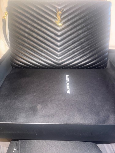 SAINT LAURENT AUTHENTIC YSL Large Pouch Calfskin Leather Black - Picture 4 of 11