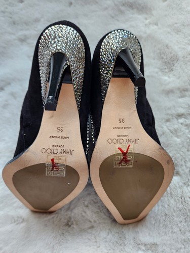Stivaletti nuovi senza scatola Jimmy Choo Brecken 100 scamosciati impreziositi da cristalli taglia 35 - Foto 11 di 13