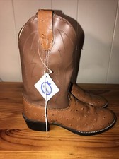 Old West OR 9117 Kids Brown Synthetic Ostrich Leather Cowboy Boots SZ 1.5 Youth