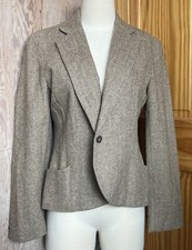 Vintage Ladies Lined Wool Blazer Jacket KIRKLAND HALL Brown Herringbone - AS IS