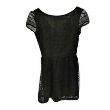 Three Pink Heart Black Lace Overlay Dress Size 7 Short Sleeve