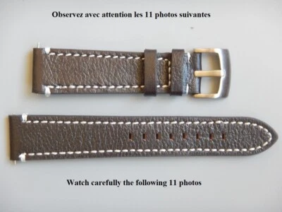 20 mm EPAIS BRACELET CUIR MILITAIRE AVIATOR PILOT MILITAIRE MARRON TRES FONCÉ - Photo 1/4