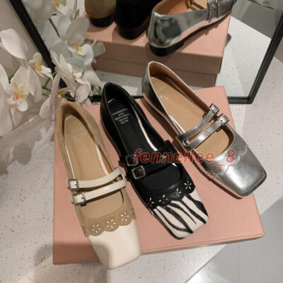 Womens Fashion Leather Two Tone Square Toe Buckle Strap Mary Jane Shoes