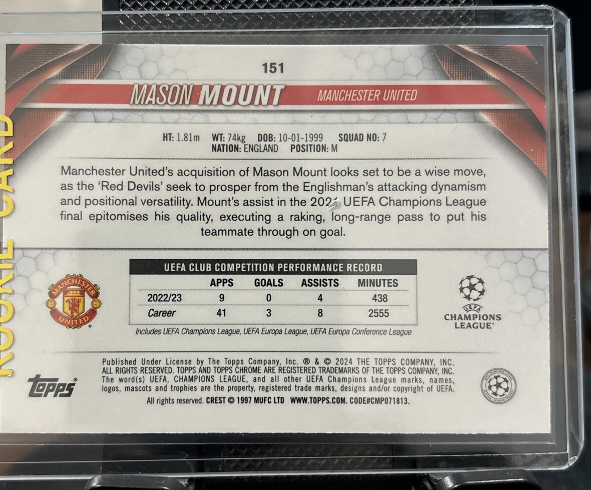 MASON MOUNT TOPPS CHROME 2023-24 SOCCER UEFA WAVE REFRACTOR