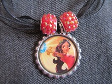 Elena of Avalor Latina Princess Ribbon Bottle Cap Bling Charm Necklace Red Beads