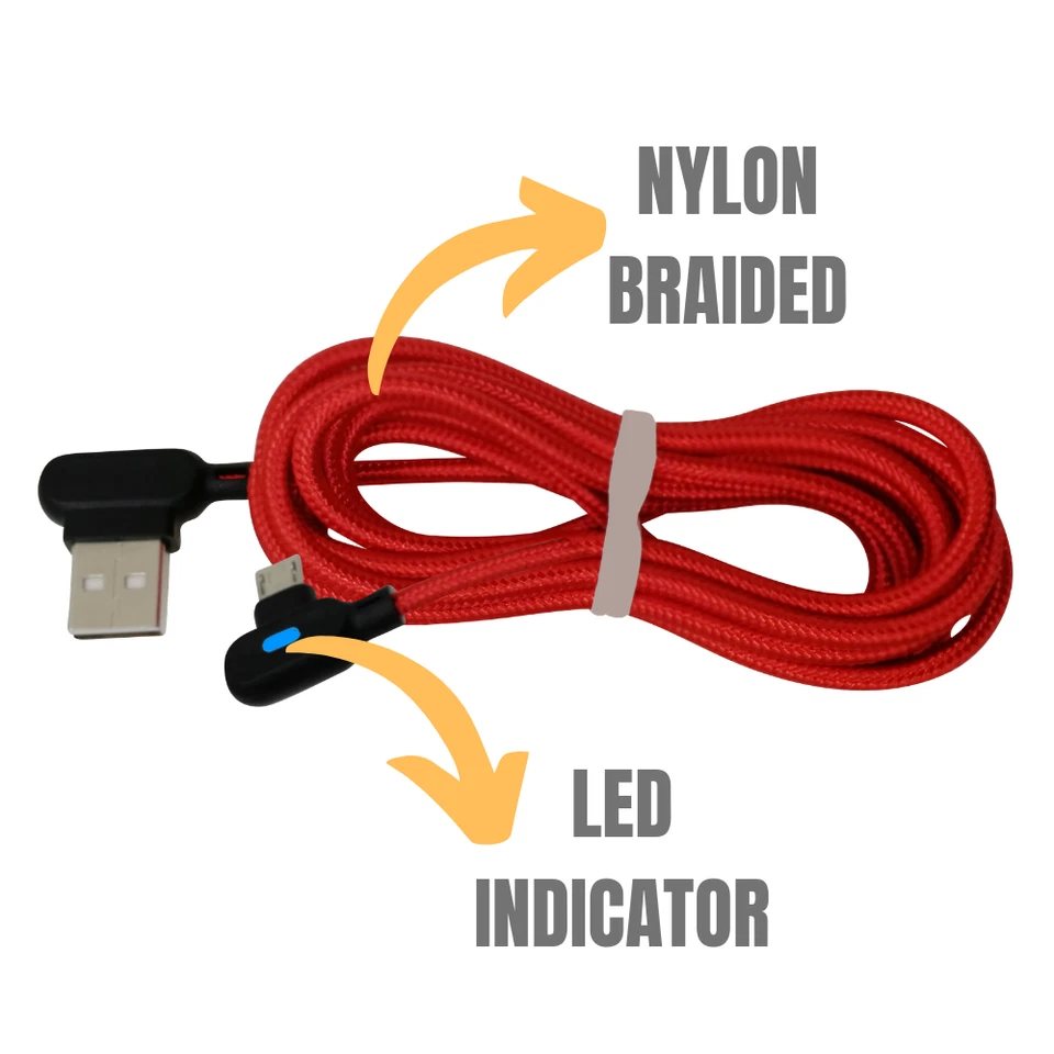 3 Pack 90 Degree Elbow Micro USB Cable Braided Charger for Android Samsung 3/6Ft - Image 4 of 4