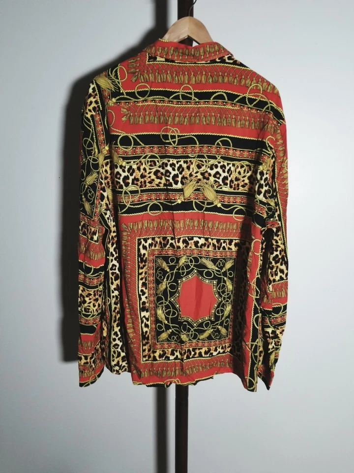 Camisa de viscosa barroca brocada guepardo negra dorada roja de Asos XXL 2XL estilo versace Foto 3 de 4