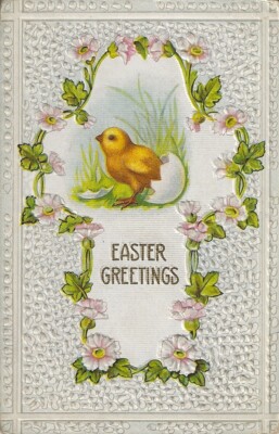 Baby Chick Hatching from Egg Embossed Vintage Easter Postcard