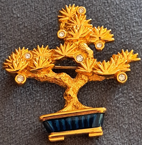 Schöne Brosche Vintage Bonsai-Brosche aus Cabouchon 90er Jahre