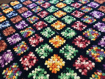 Granny Afghan Hand Crochet Blanket Rose Flower 48x48” Grandma