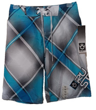 Rusty Board Shorts Swimwear Boys Size 12 Blue Gray Trunks Adjustable Drawstring