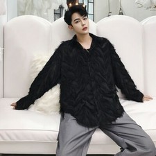 Mens Tassels Fringes Feather Look Long Sleeve Shirt Loose Oversiz Blouse Top SPW