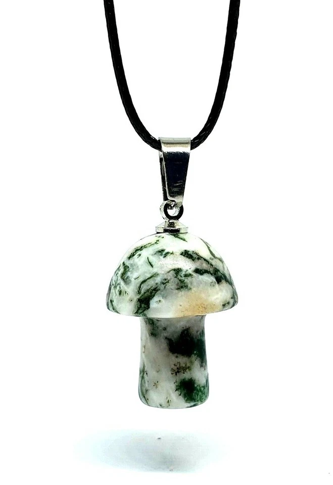 Mushroom Necklace Moss Agate Pendant Crystal Natural Gemstone Spiritual Necklace - Image 1 of 4