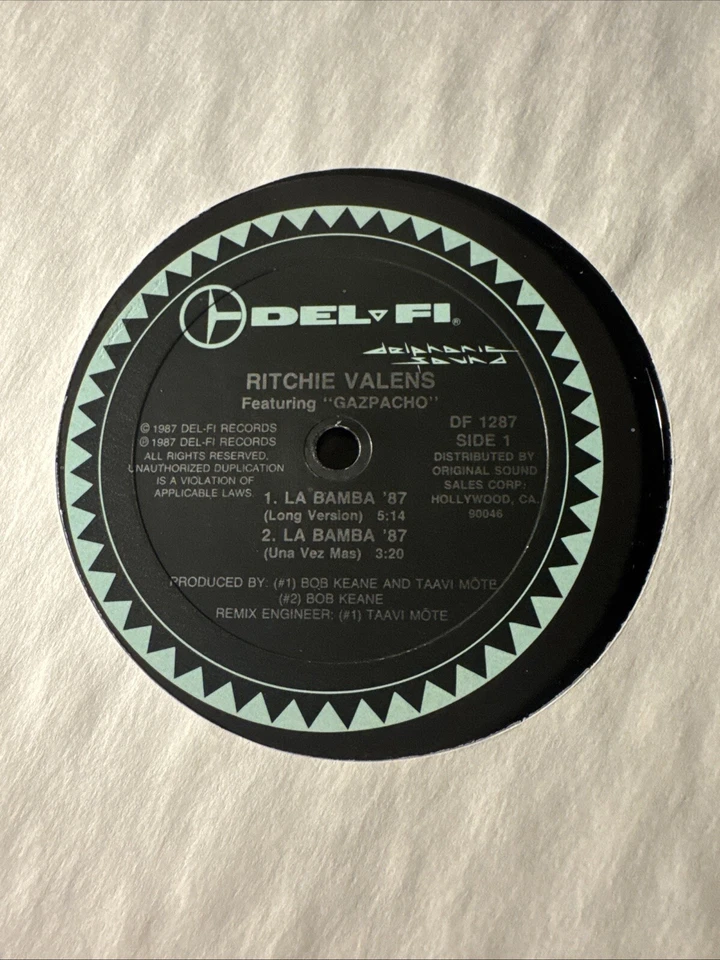 V2 Ritchie Valens La Bamba '87 Vinyl LP 12" Single Record Del-Fi DF-1287 EX Foto 4 de 4