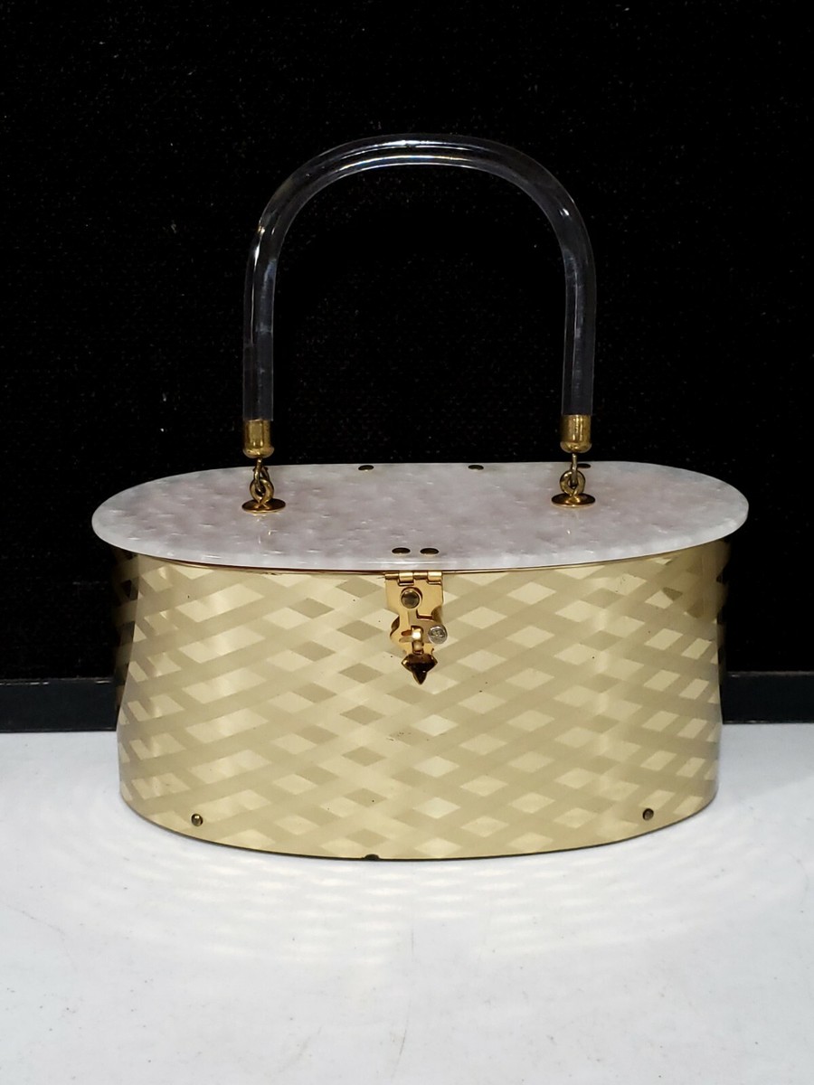 1950s Dorset Rex Fifth Ave Oval Metalic Gold Basket Weave Purse