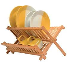 Dish Drying Rack Collapsible 2tier Bamboo Dish Drainer Kitchen Plate Rack For Ki