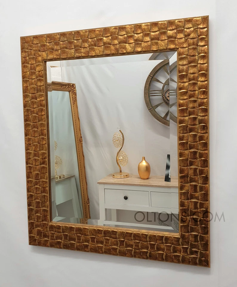 Espejo de pared de mosaico dorado John Lewis marco de madera maciza biselado 66x56 cm (26x22 pulgadas) Foto 3 de 4