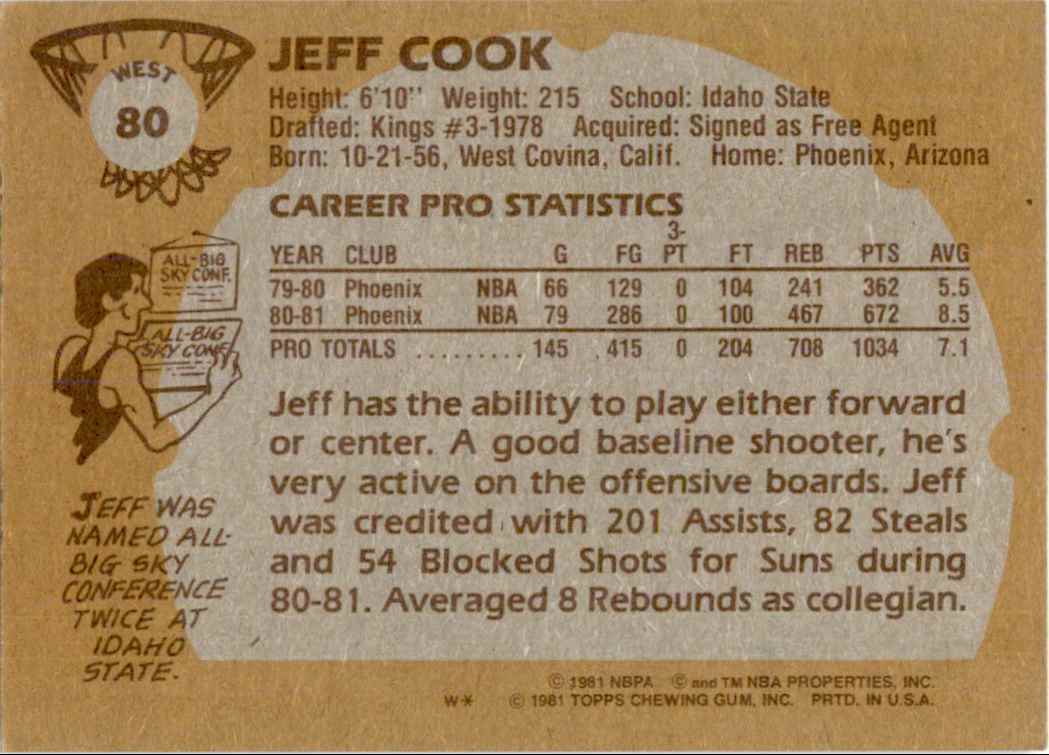 1981-82 Topps Basketball Jeff Cook (A) Phoenix Suns #W80