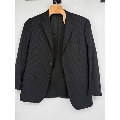 Corneliani Double Breasted Wool  Sports Coat Italy Black Blue Stripes  Mens 56L