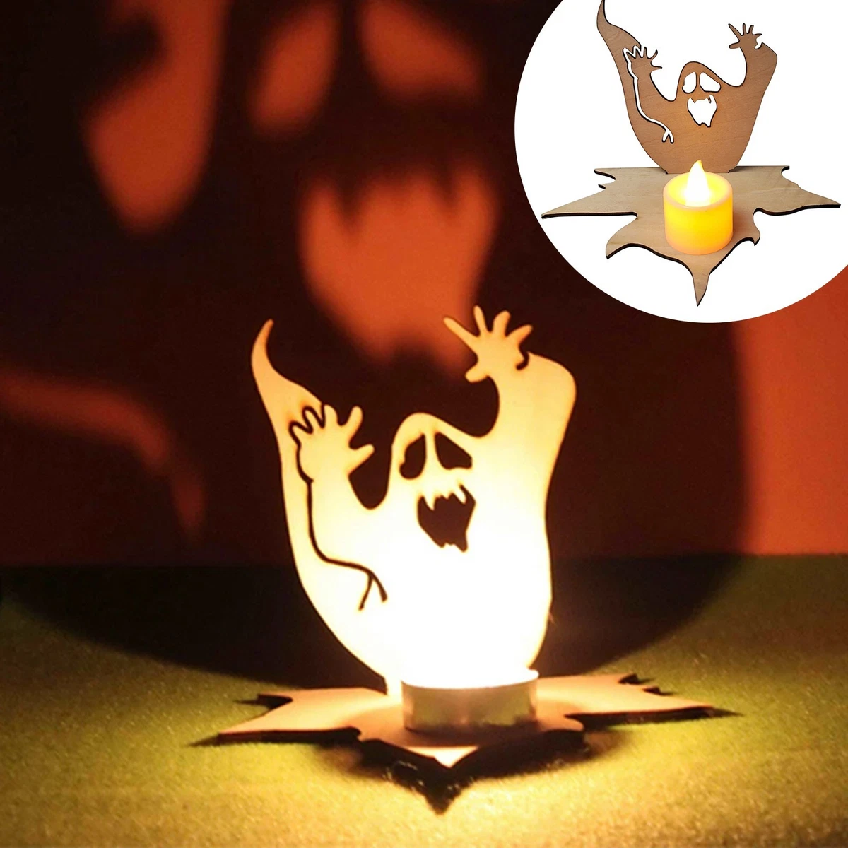 Halloween Tea Light Garden Lantern Wooden Indoor Outdoor Decor