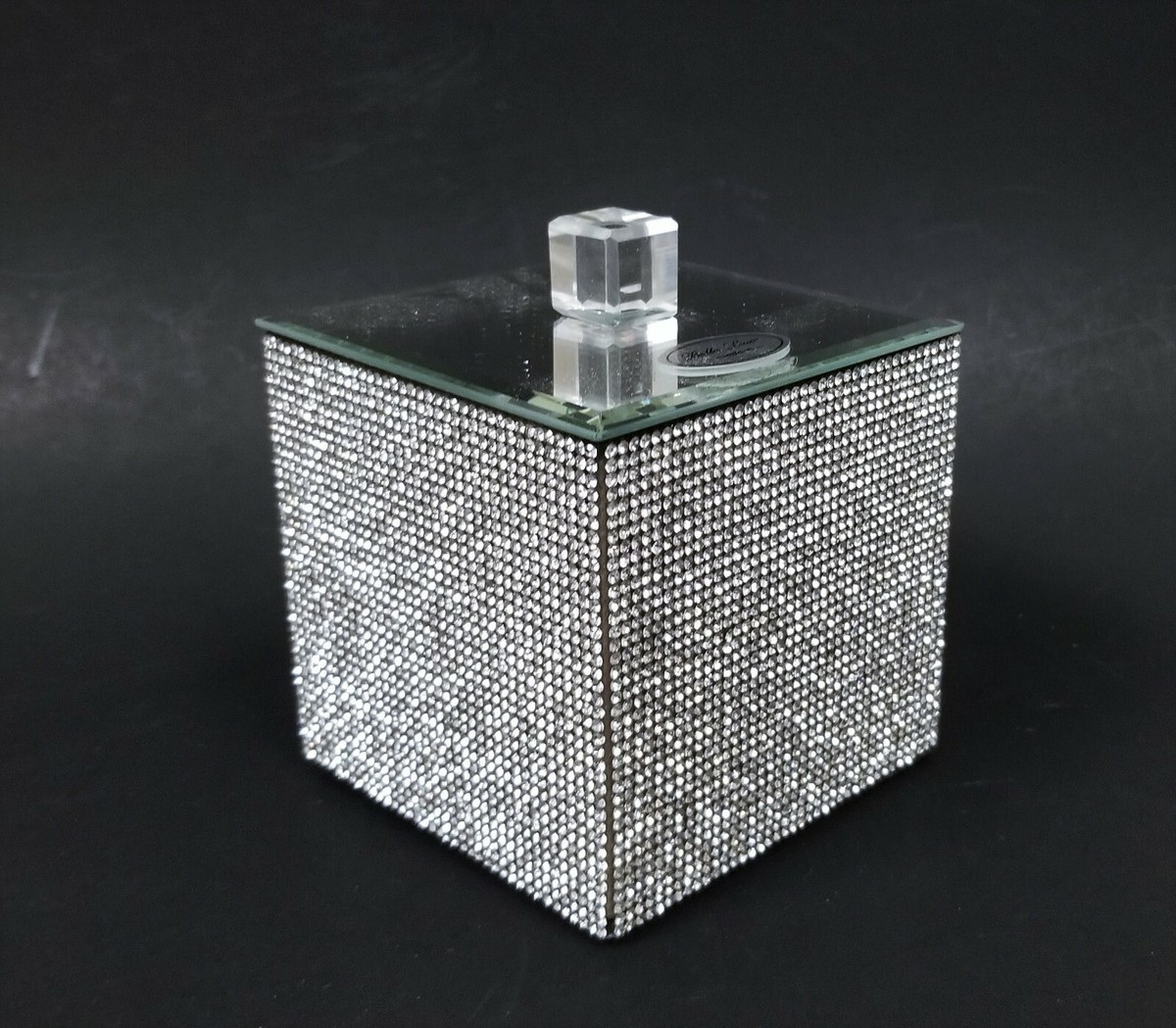 NEW BELLA LUX GLASS MIRROR+4 SIDED CRYSTAL+CHROME JEWELRY BOX JAR WITH  LID,COVER