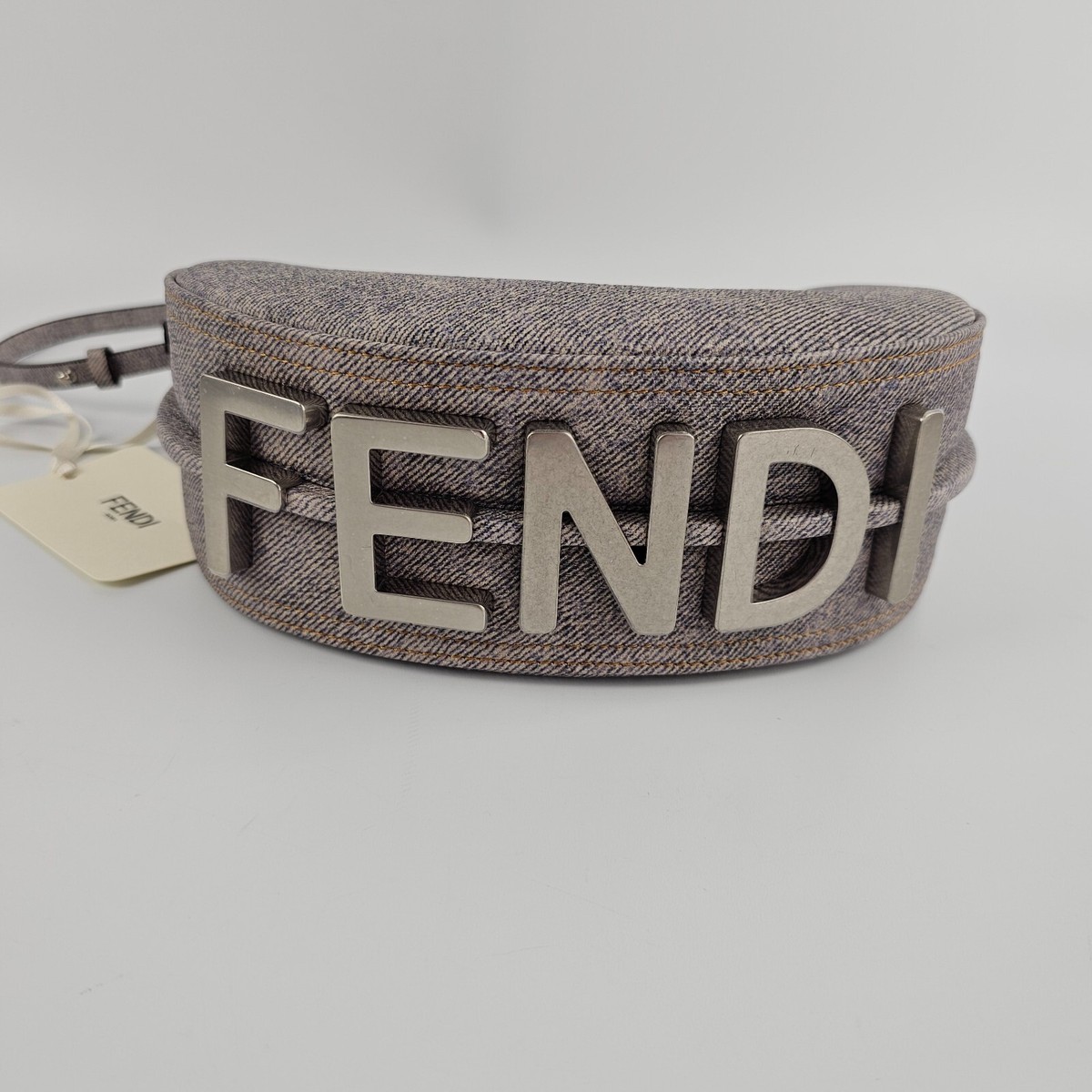 FENDI MINI BTWN WITH HANDLE グレー FENDI Fendigraphy Mini $2400 Gray Leather Denim Top Handle