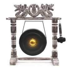 Small Gong 25 cm schwarz mit Drachen Holzst&auml;nder handgefertigt Bali