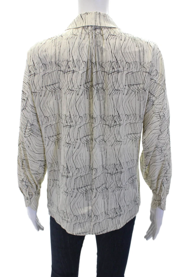 Blusa Top Kelly Wearstler Mujer Abstracta Manga Larga Con Botones Beige Talla 2 Foto 3 de 4