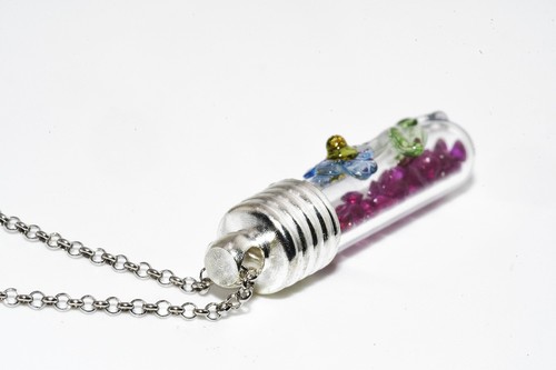 $1,200 .925 Sterling Silver 4.50CT Natural Ruby In Glass Vial Flower Necklace - Picture 6 of 7
