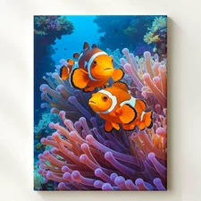 Clownfish And Sea Anemone Canvasvibrant Tropical Underwater Art Wall Art