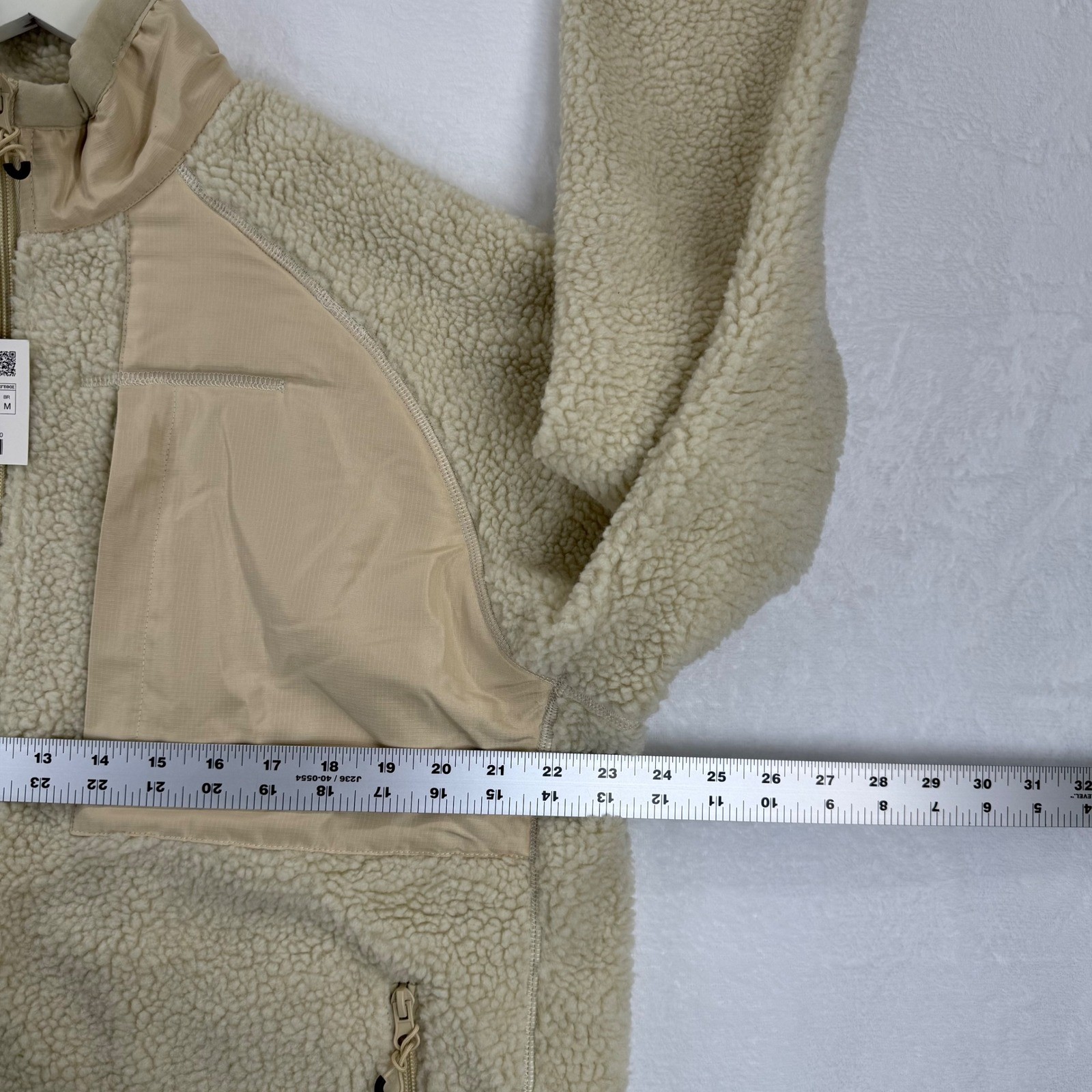 ZARA Sherpa Fleece Jacket Beige Full Zip Pockets Mock Neck Women's M image 2