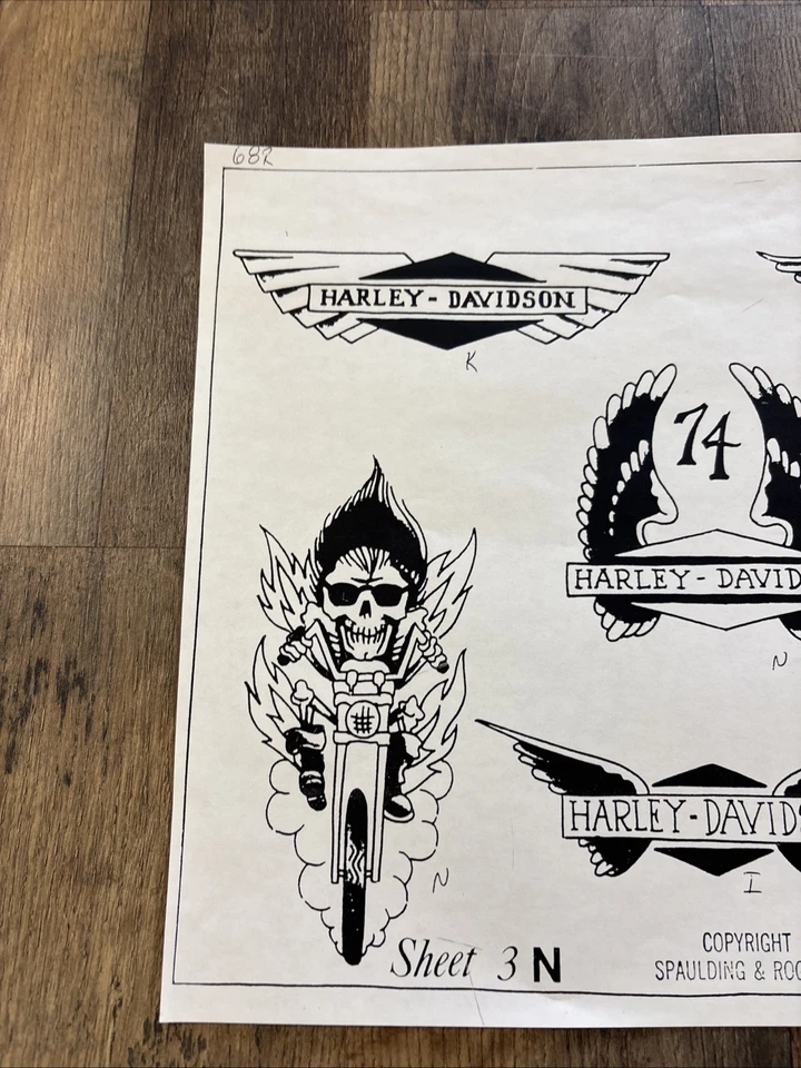 Flash de tatuaje Spaulding & Rogers vintage Harley Davidson 1976 Foto 4 de 4