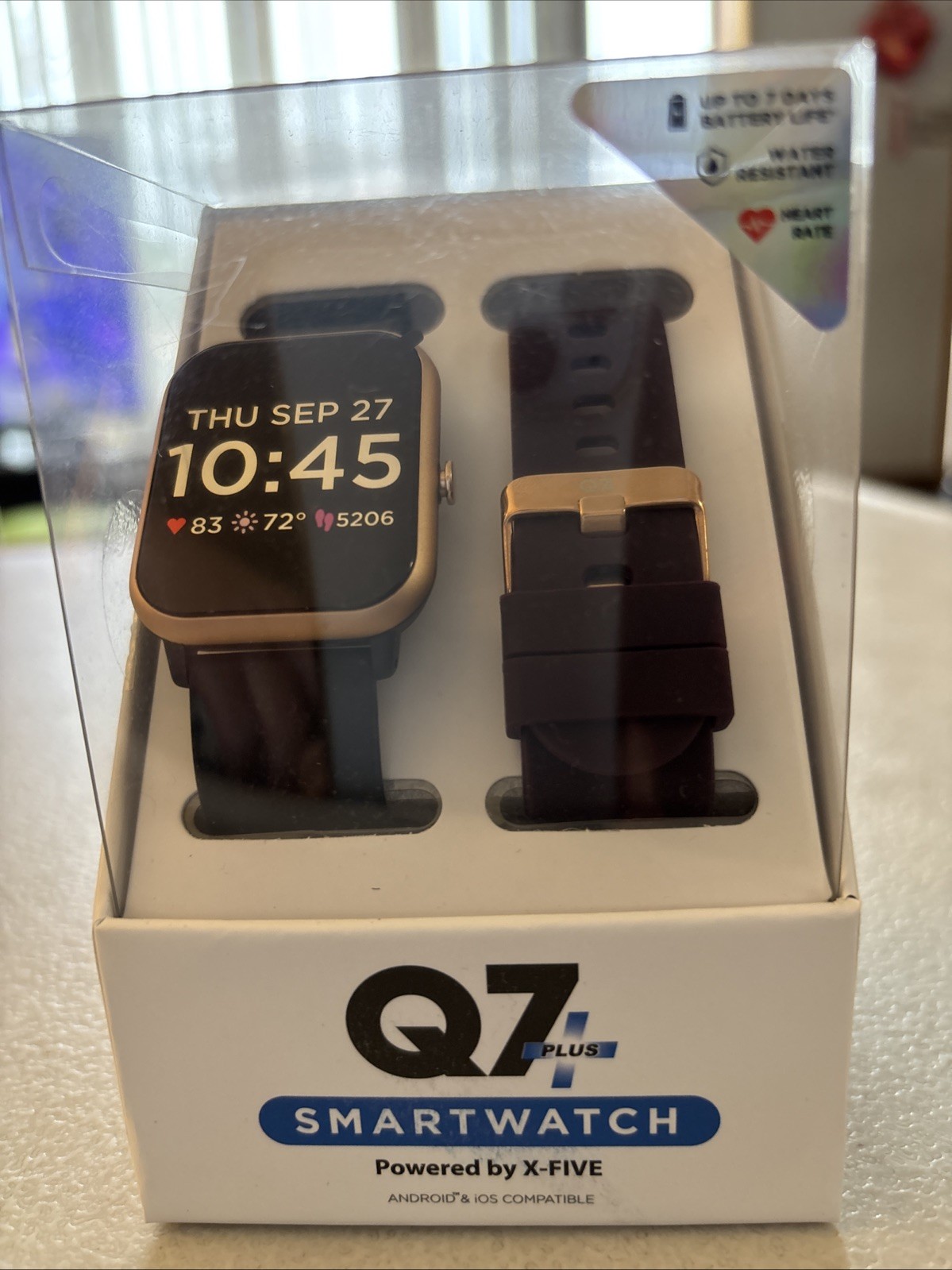 Q7 Plus Smartwatch Rose Gold with Black Strap - Android iOS Compatible
