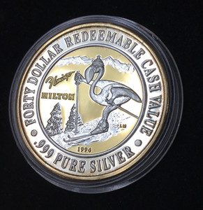 SKIING FLAMINGO $40 FLAMINGO HILTON Silver Strike .999 Fine Silver 1.5oz SILVER