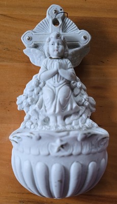 Antique 3D Holy Water Font  Small Angel Child 