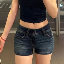 Womens Denim Shorts Low Waist Stretch Skinny Summer Casual Jean Shorts