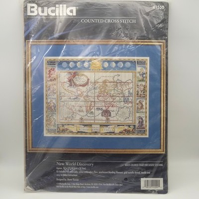 Vintage Bucilla New World Discovery 41550 gezähltes Kreuzstich-Set versiegelt 1996
