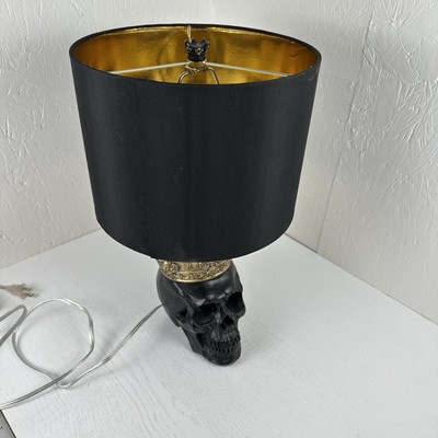 Bella Lux Black Skull And Gold Crown Lamp with Black And Gold Shade